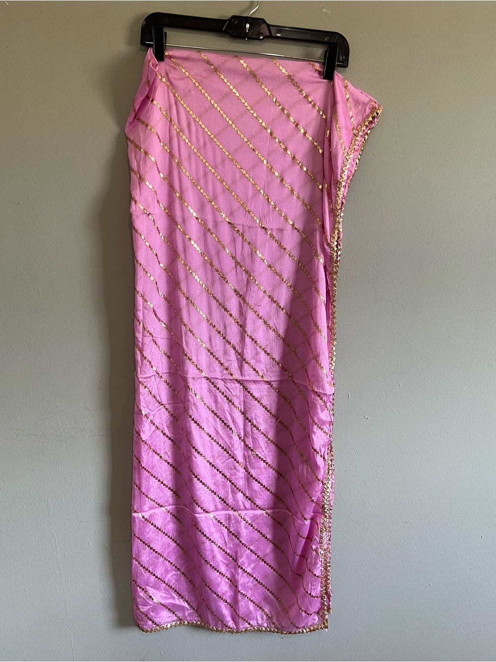 Pink Gold Embossed Stripe Wrap Dress Scarf